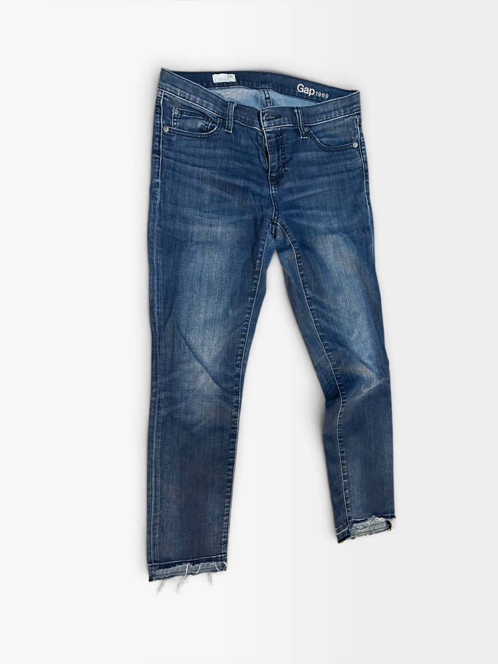 Gap 1969 Womens Girlfriend Jeans 26R Dark Wash Frayed Hem